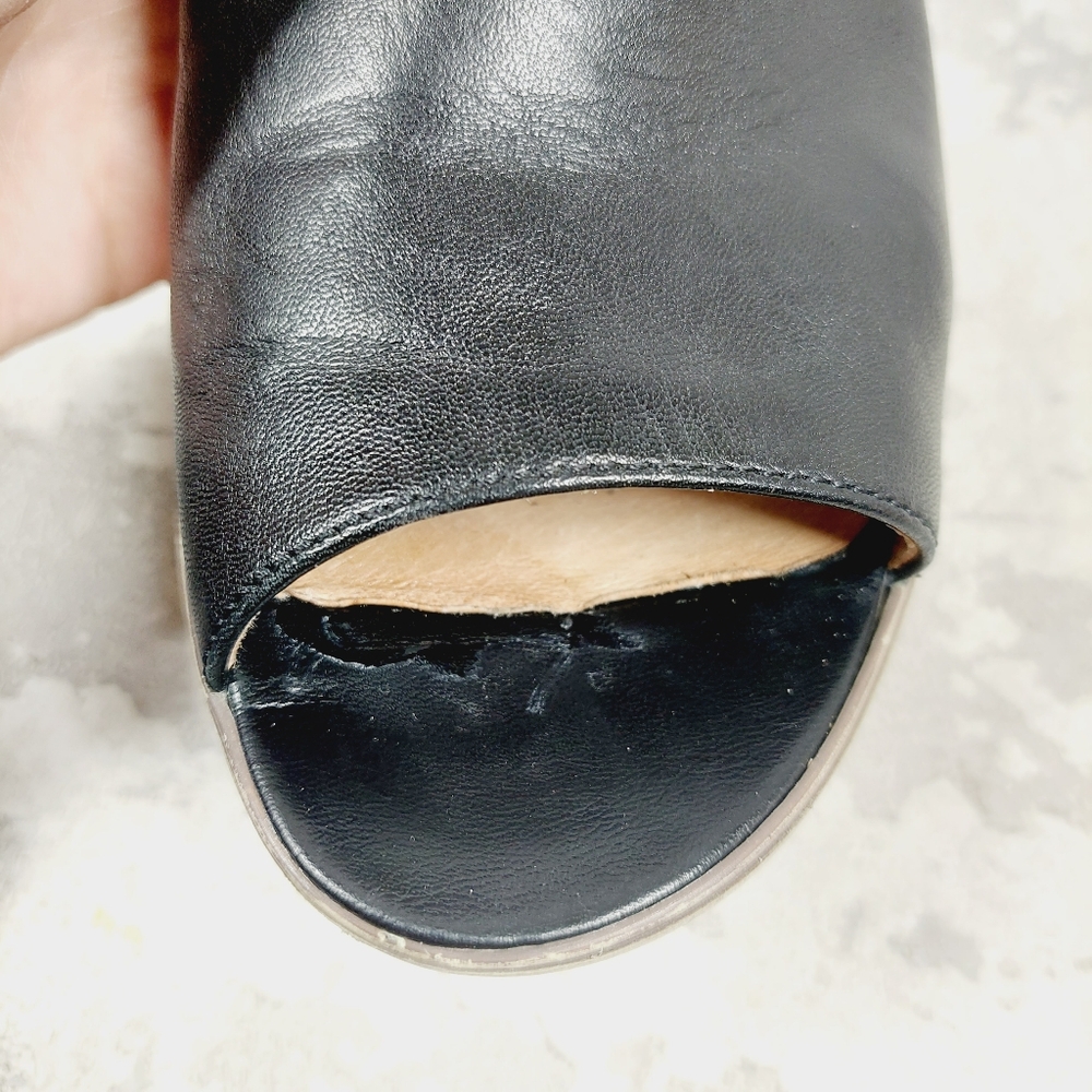 NEW Gabor Black Leather Slip On Block Heel Ankle Bootie Sandals W251 - Picture 11 of 13